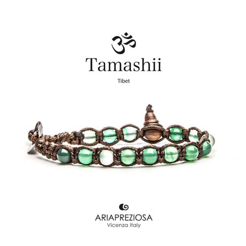 Bracciale Tamashii 6mm Tibet Shamballa Originale pietre naturali Agata Verde Striata BHS601-140