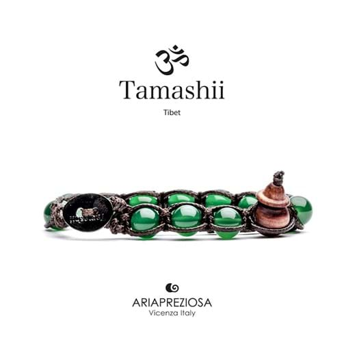 Bracciale Tamashii Tibet Shamballa Originale pietre naturali Agata verde 8mm BHS900-12